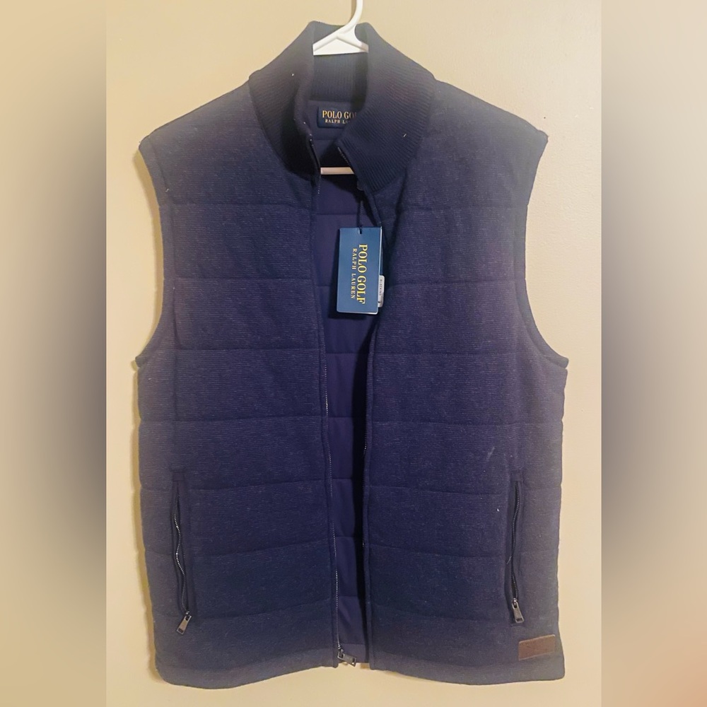 Ralph Lauren Merino Vest, French-navy Micro Houndstooth. Size M  NWT.